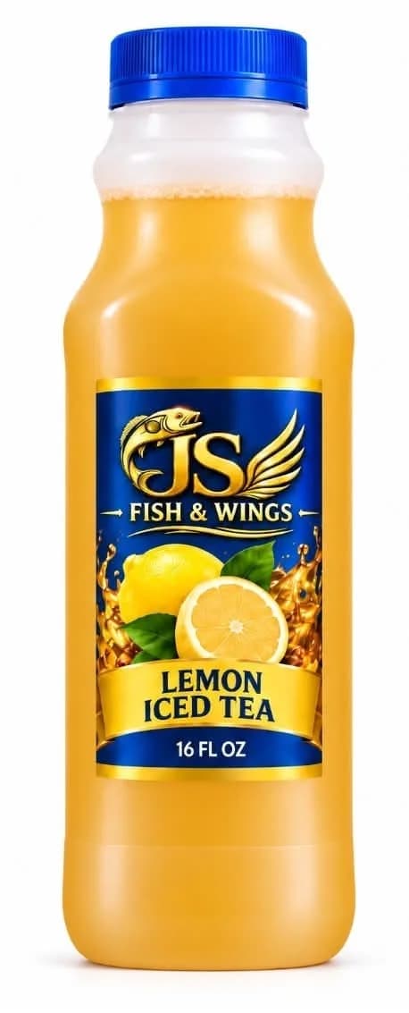 JS Fish & Wings lemon iced tea bottle