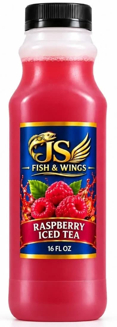 JS Fish & Wings raspberry iced tea bottle